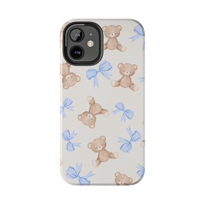 Teddy Bear Pattern Tough Phone Case — Cute Blue Bows