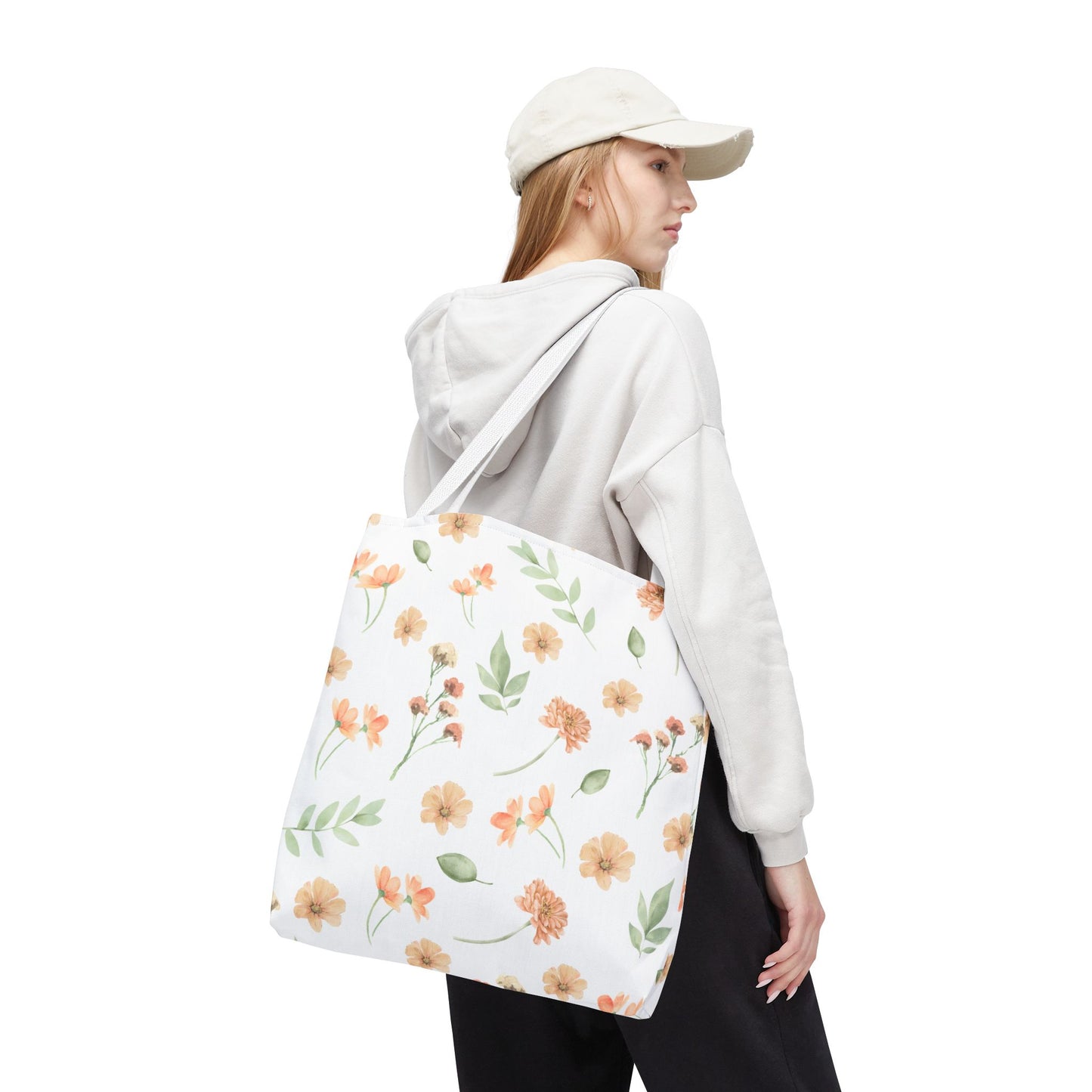 Floral Watercolor Tote Bag – Peach Blossom Pattern, Lightweight Everyday Market Tote
