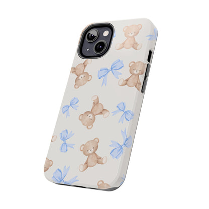 Teddy Bear Pattern Tough Phone Case — Cute Blue Bows
