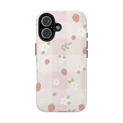 Strawberries & Flowers Tough Phone Case — Floral Fruit Protective Cover