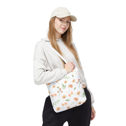 Floral Watercolor Tote Bag – Peach Blossom Pattern, Lightweight Everyday Market Tote