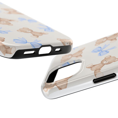 Teddy Bear Phone Case with Blue Bows
