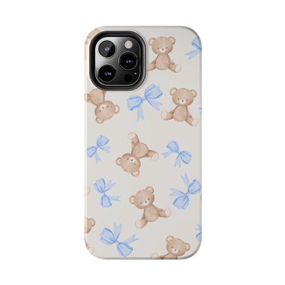 Teddy Bear Pattern Tough Phone Case — Cute Blue Bows