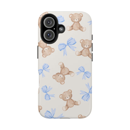 Teddy Bear Pattern Tough Phone Case — Cute Blue Bows
