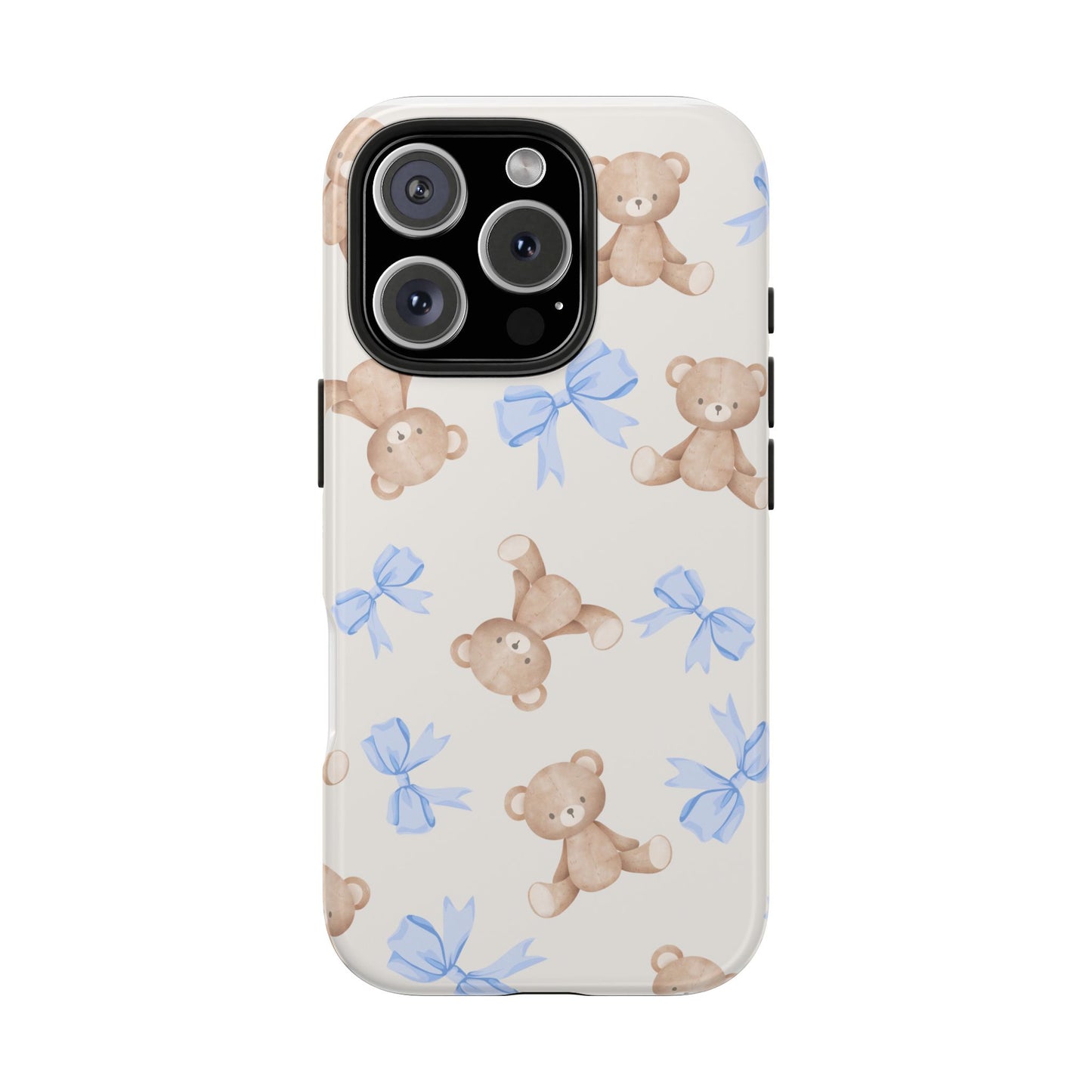 Teddy Bear Phone Case with Blue Bows