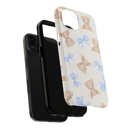 Teddy Bear Pattern Tough Phone Case — Cute Blue Bows