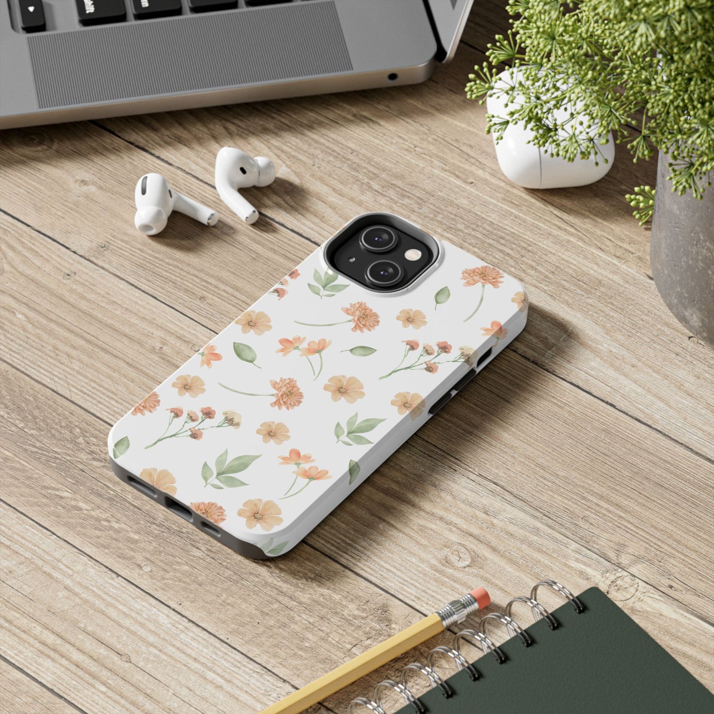 Floral Peach Watercolor Tough Phone Case — Protective Botanical iPhone Case