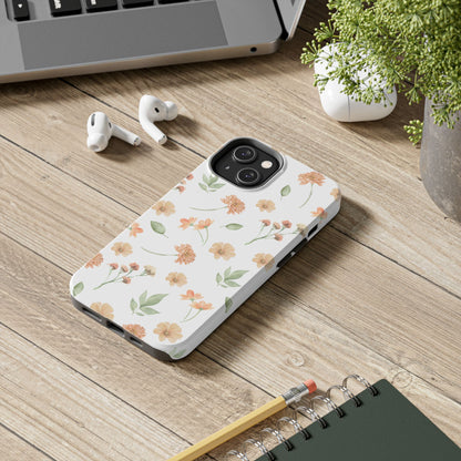 Floral Peach Watercolor Tough Phone Case — Protective Botanical iPhone Case