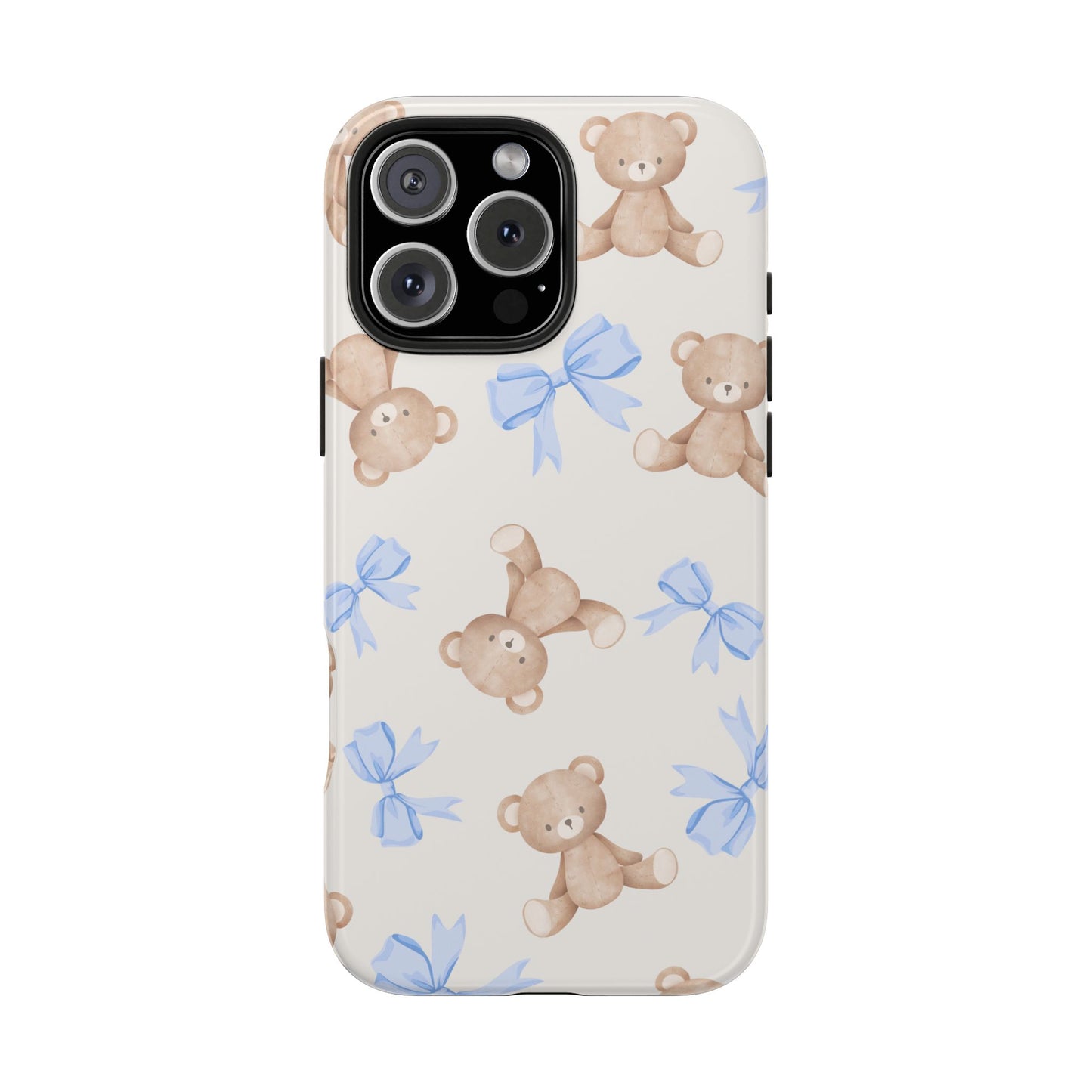 Teddy Bear Pattern Tough Phone Case — Cute Blue Bows