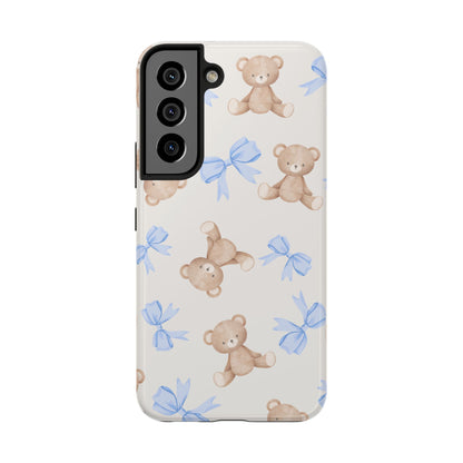 Teddy Bear Pattern Tough Phone Case — Cute Blue Bows