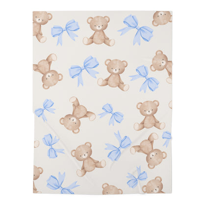 Teddy Bear Blue Bow Baby Swaddle Blanket