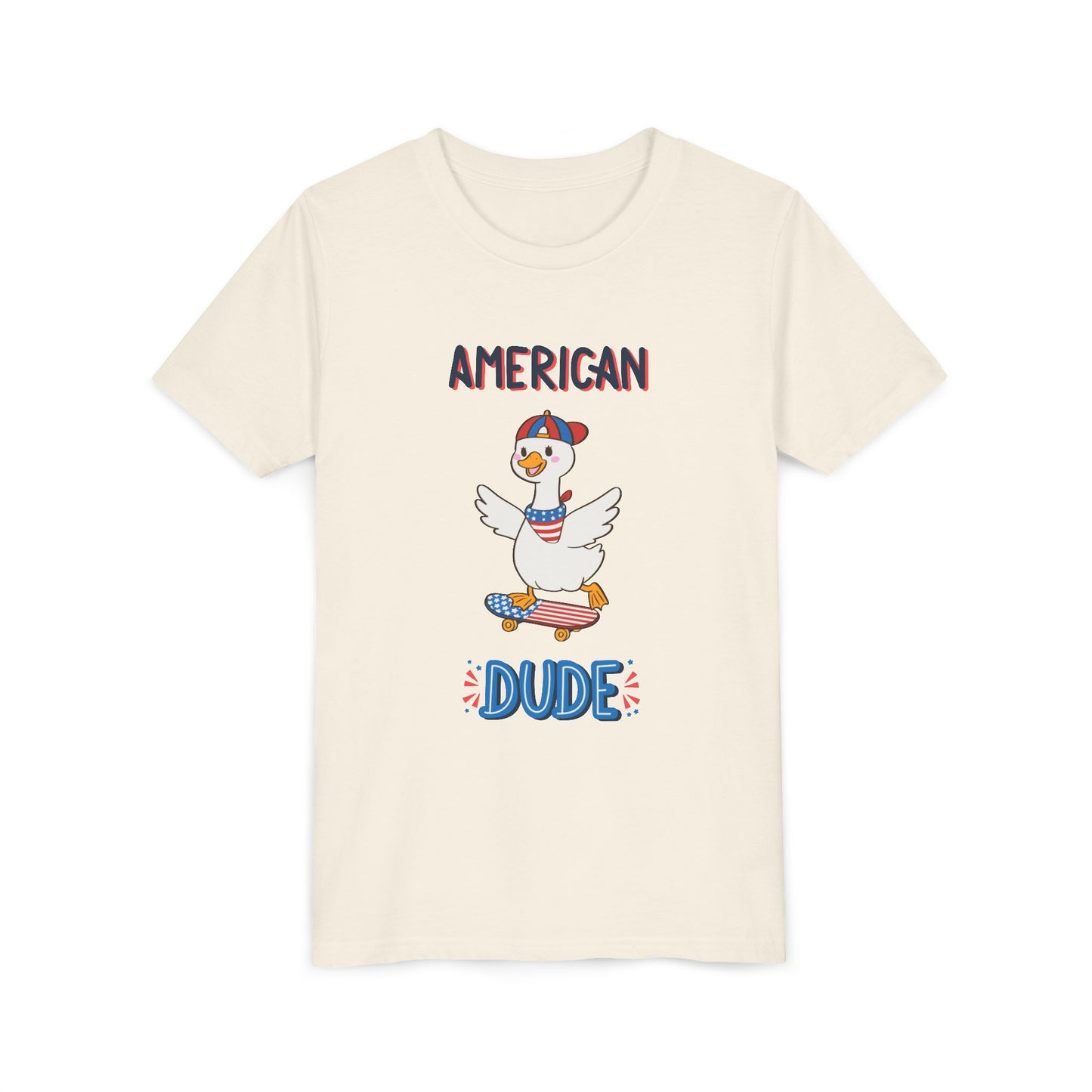 Youth Tee — "American Dude" Skateboarding Duck Graphic