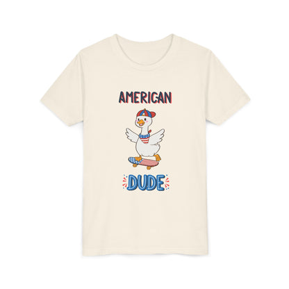 Youth Tee — "American Dude" Skateboarding Duck Graphic