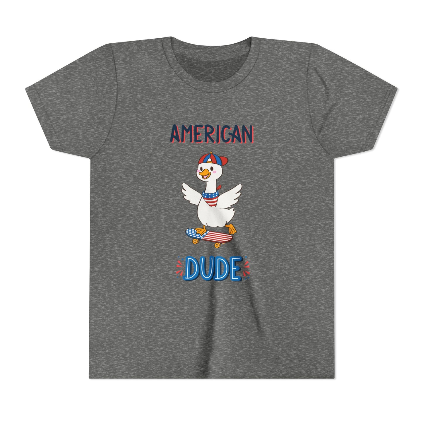 Youth Tee — "American Dude" Skateboarding Duck Graphic