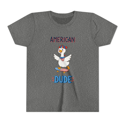 Youth Tee — "American Dude" Skateboarding Duck Graphic
