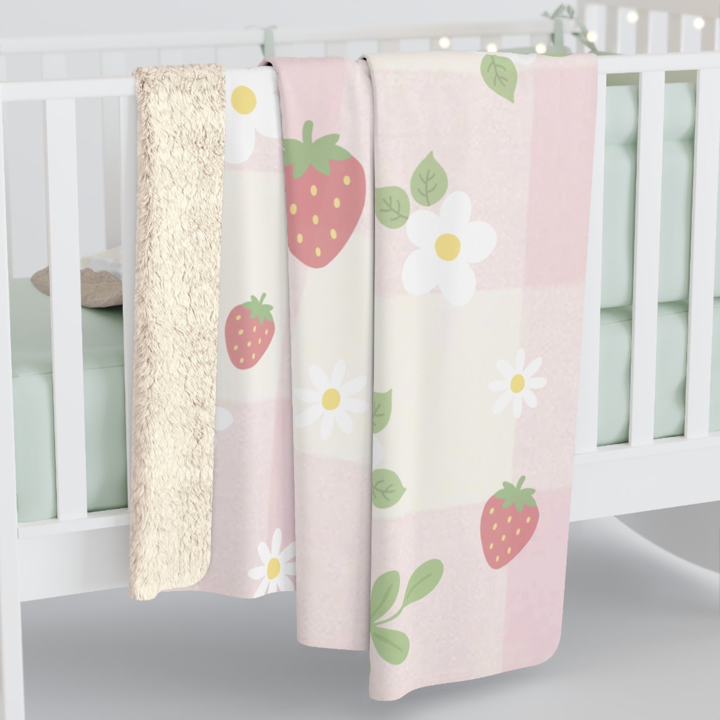 Strawberry Sherpa Fleece Blanket — Cozy Fruit Print Throw