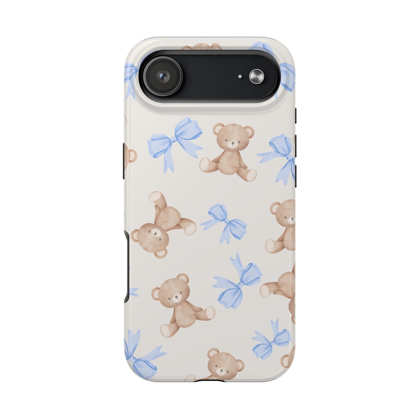 Teddy Bear Pattern Tough Phone Case — Cute Blue Bows