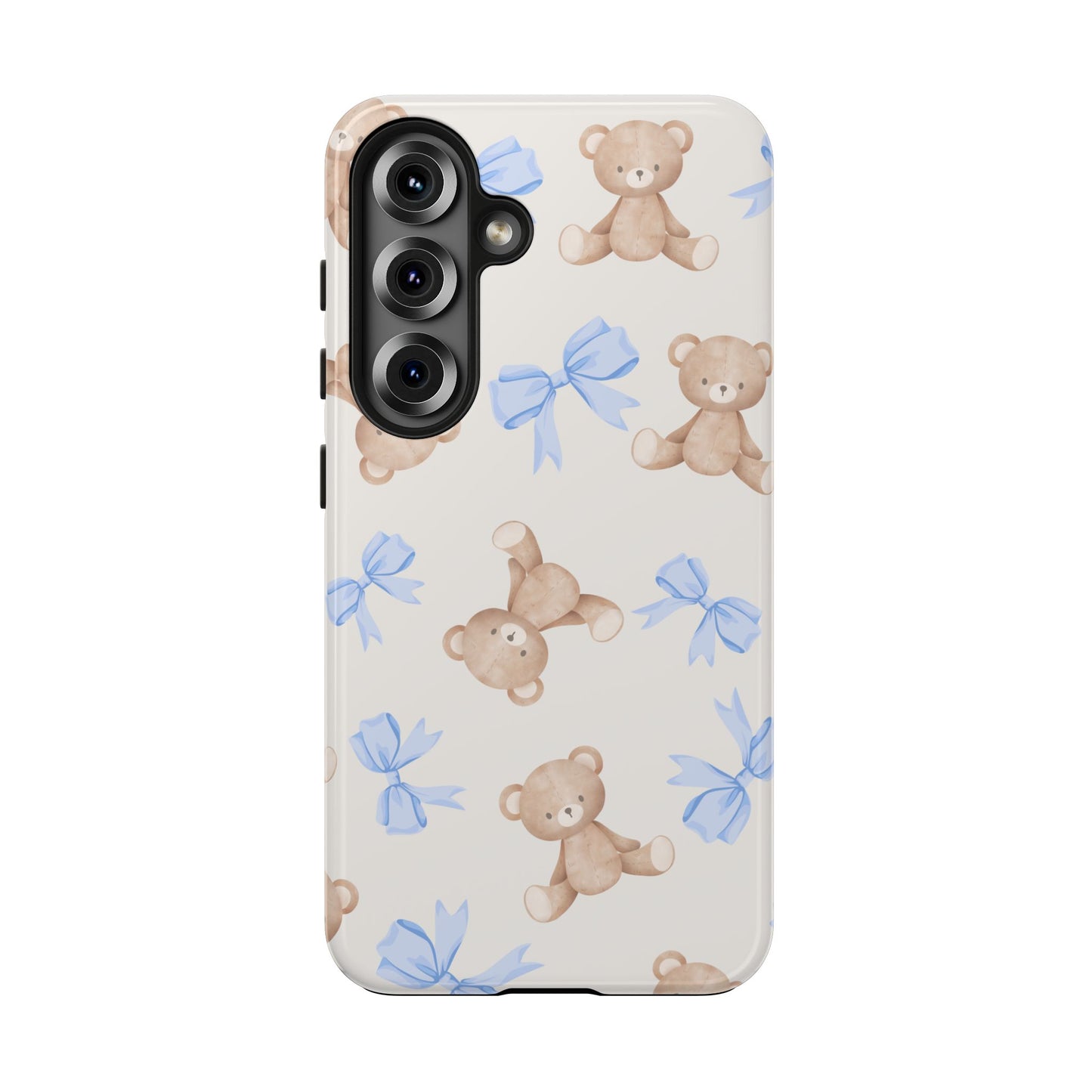 Teddy Bear Pattern Tough Phone Case — Cute Blue Bows