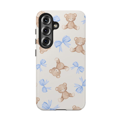 Teddy Bear Pattern Tough Phone Case — Cute Blue Bows