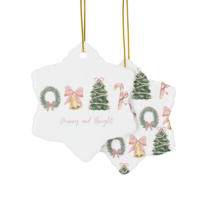 Pink Christmas Decorative Ceramic Ornament — Double-Sided Holiday Décor (1–10pcs)