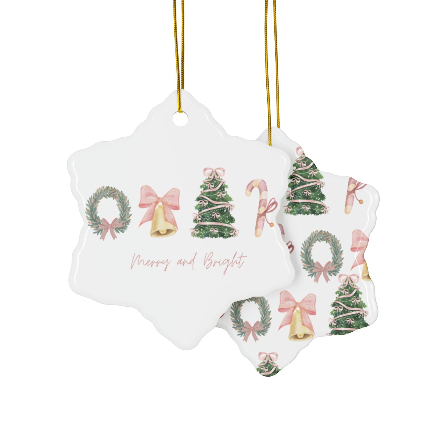 Pink Christmas Decorative Ceramic Ornament — Double-Sided Holiday Décor (1–10pcs)