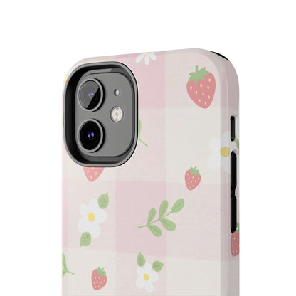 Strawberries & Flowers Tough Phone Case — Floral Fruit Protective Cover