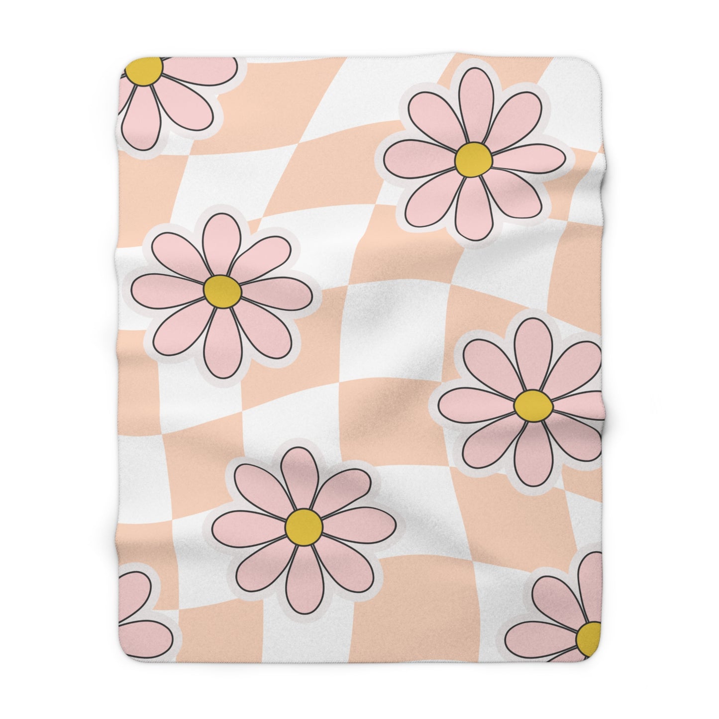 Groovy Floral Sherpa Fleece Blanket — Cozy Retro Flower Pattern Throw