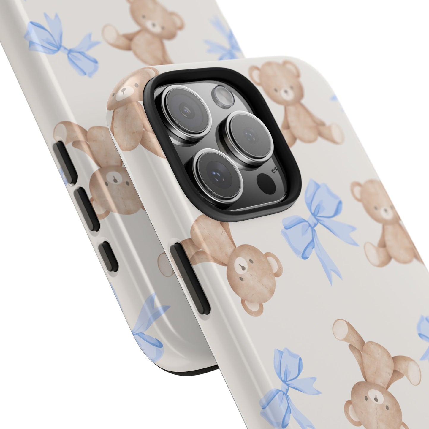 Teddy Bear Pattern Tough Phone Case — Cute Blue Bows
