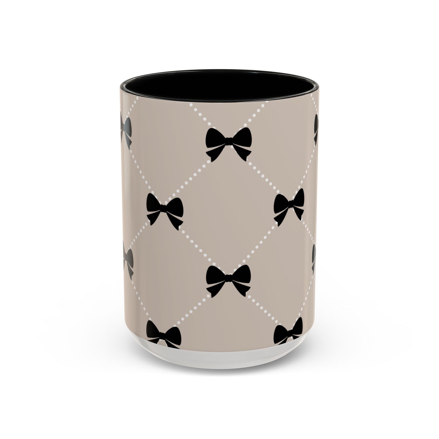 Pearl & Black Bow Accent Coffee Mug — Decorative 11/15oz Ceramic