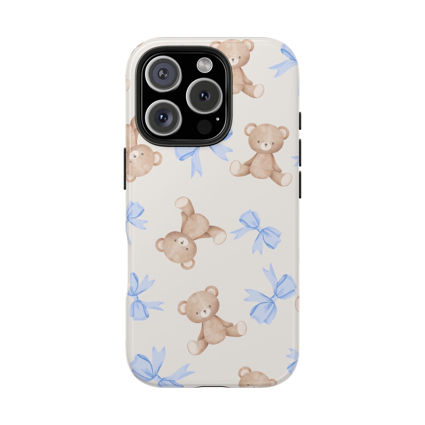 Teddy Bear Pattern Tough Phone Case — Cute Blue Bows