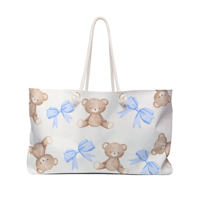 Teddy Bear Weekender Bag — Cute Blue Bow Travel Duffel