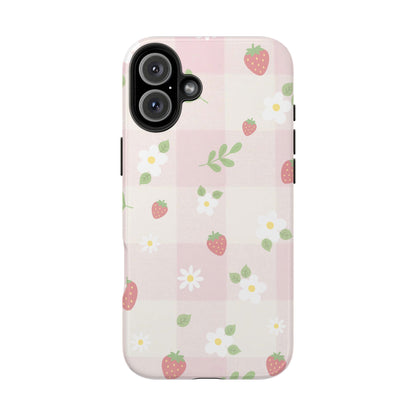 Strawberries & Flowers Tough Phone Case — Floral Fruit Protective Cover
