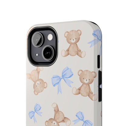 Teddy Bear Phone Case with Blue Bows