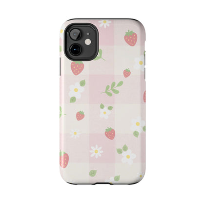 Strawberries & Flowers Tough Phone Case — Floral Fruit Protective Cover