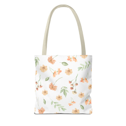 Floral Watercolor Tote Bag – Peach Blossom Pattern, Lightweight Everyday Market Tote