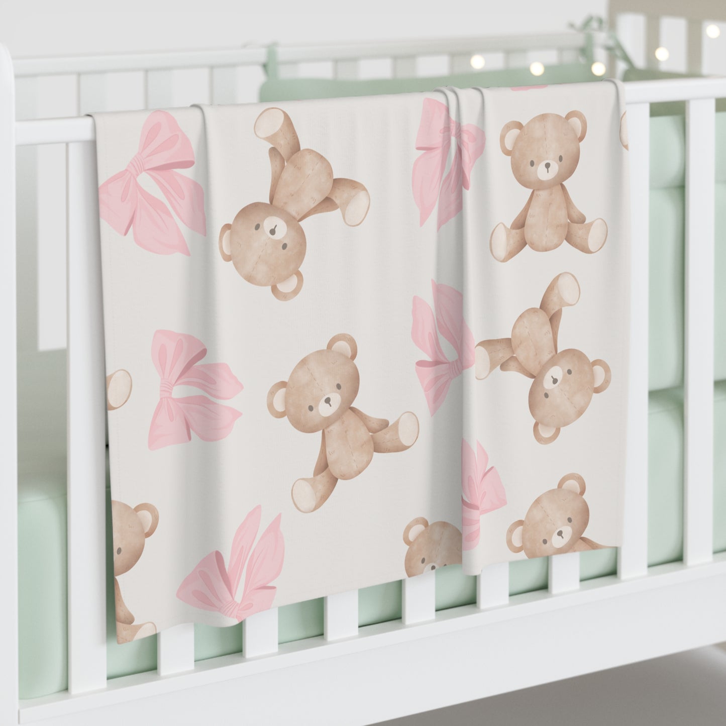 Teddy Bear & Pink Bows Baby Swaddle Blanket — Soft Newborn Wrap