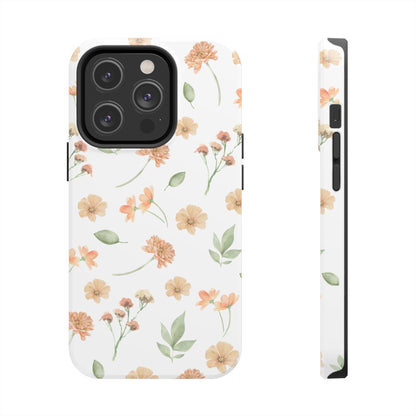 Floral Peach Watercolor Tough Phone Case — Protective Botanical iPhone Case