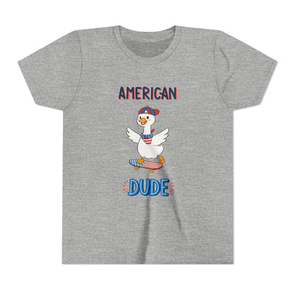 Youth Tee — "American Dude" Skateboarding Duck Graphic