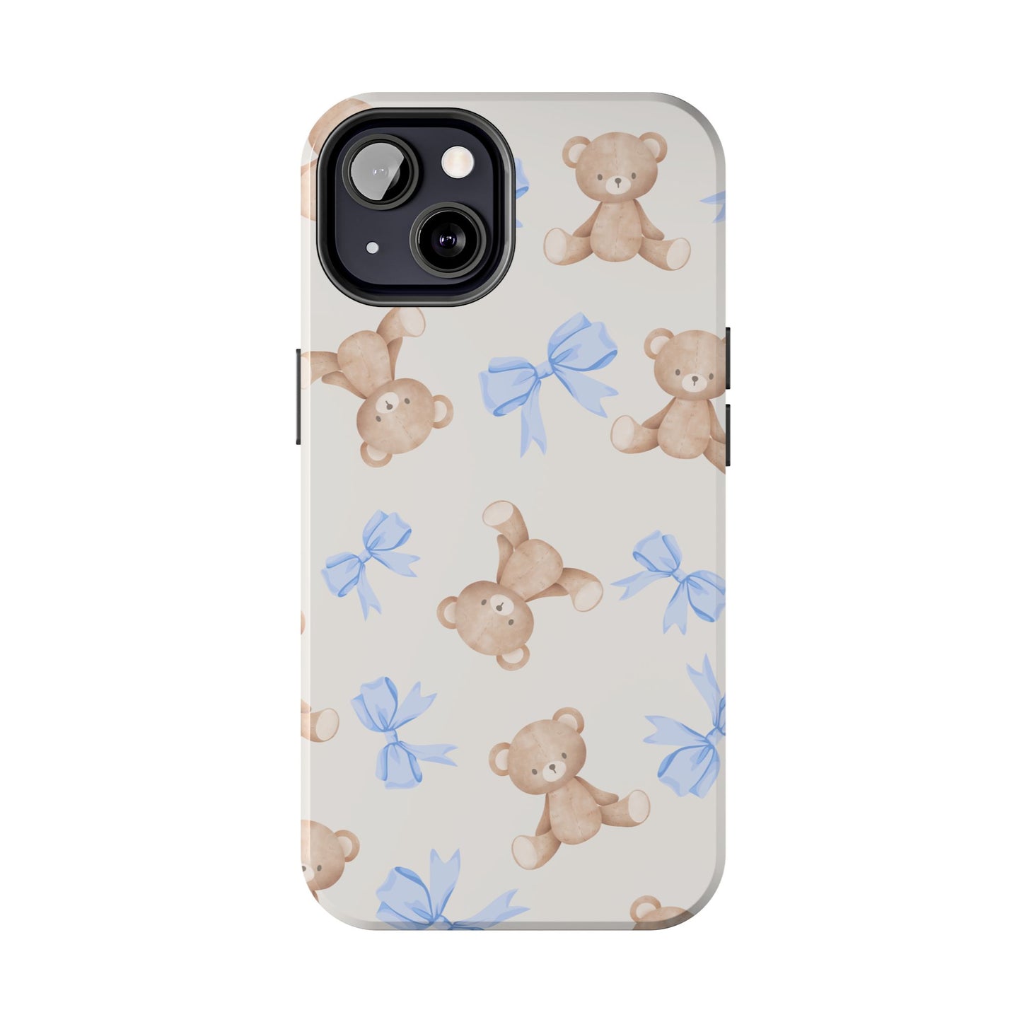 Teddy Bear Pattern Tough Phone Case — Cute Blue Bows
