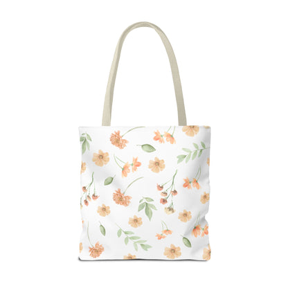Floral Watercolor Tote Bag – Peach Blossom Pattern, Lightweight Everyday Market Tote