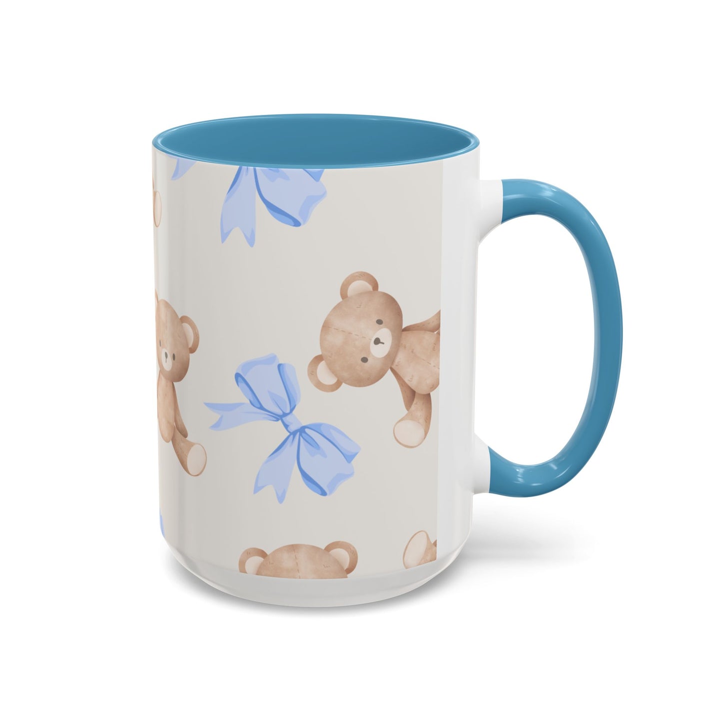 Teddy Bears with Blue Bows Accent Coffee Mug — Blue Interior (11/15oz)