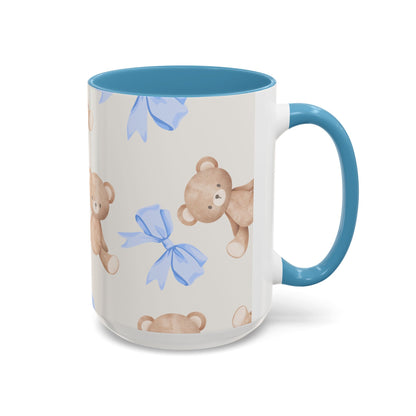 Teddy Bears with Blue Bows Accent Coffee Mug — Blue Interior (11/15oz)