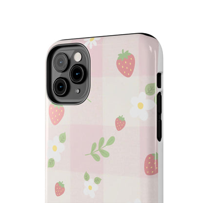 Strawberries & Flowers Tough Phone Case — Floral Fruit Protective Cover