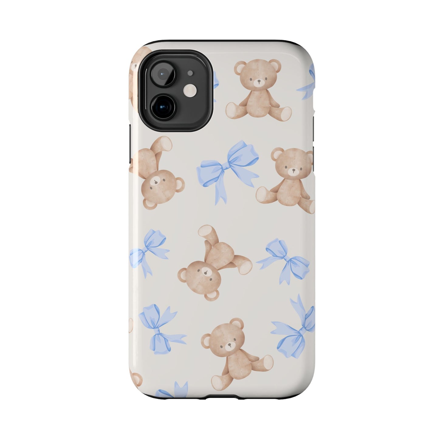 Teddy Bear Pattern Tough Phone Case — Cute Blue Bows