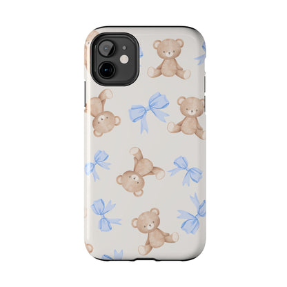 Teddy Bear Pattern Tough Phone Case — Cute Blue Bows