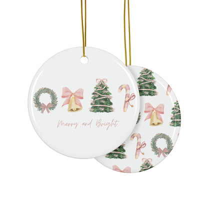 Pink Christmas Decorative Ceramic Ornament — Double-Sided Holiday Décor (1–10pcs)