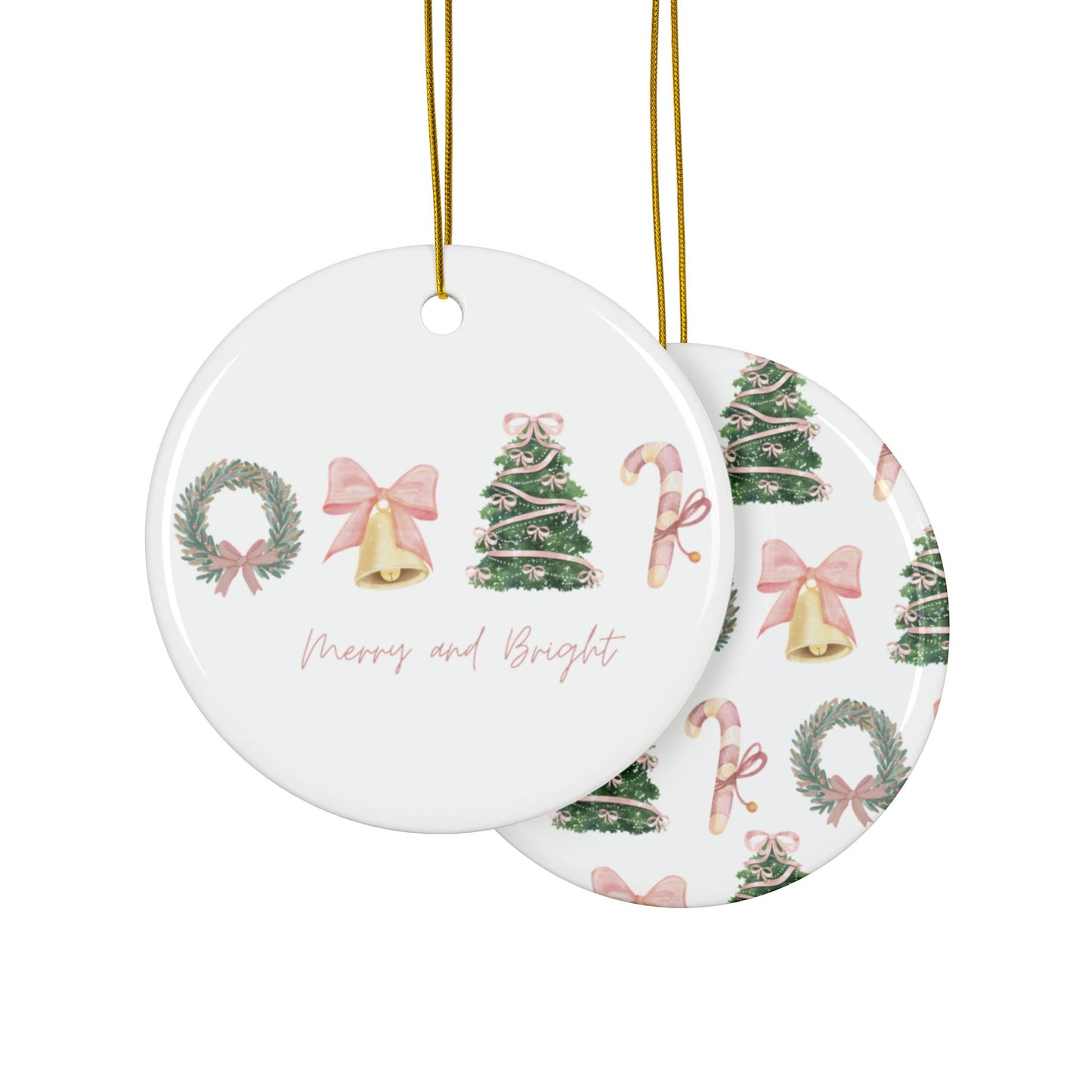 Pink Christmas Decorative Ceramic Ornament — Double-Sided Holiday Décor (1–10pcs)