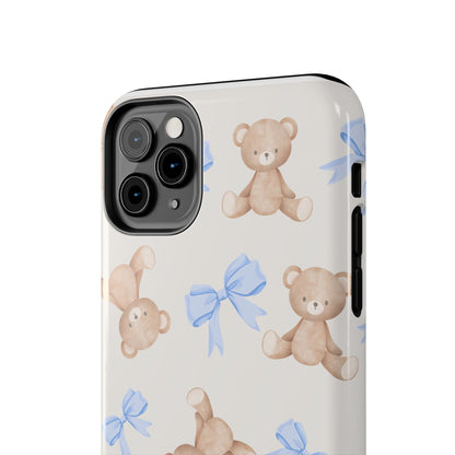 Teddy Bear Phone Case with Blue Bows