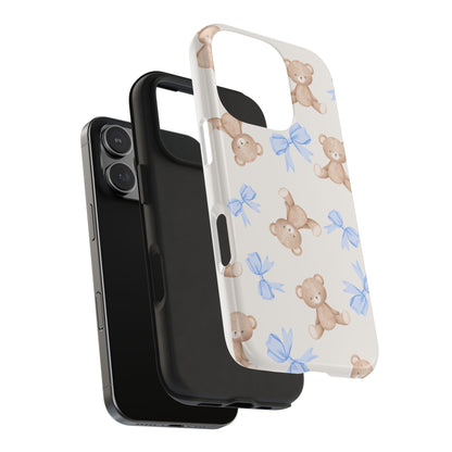 Teddy Bear Phone Case with Blue Bows