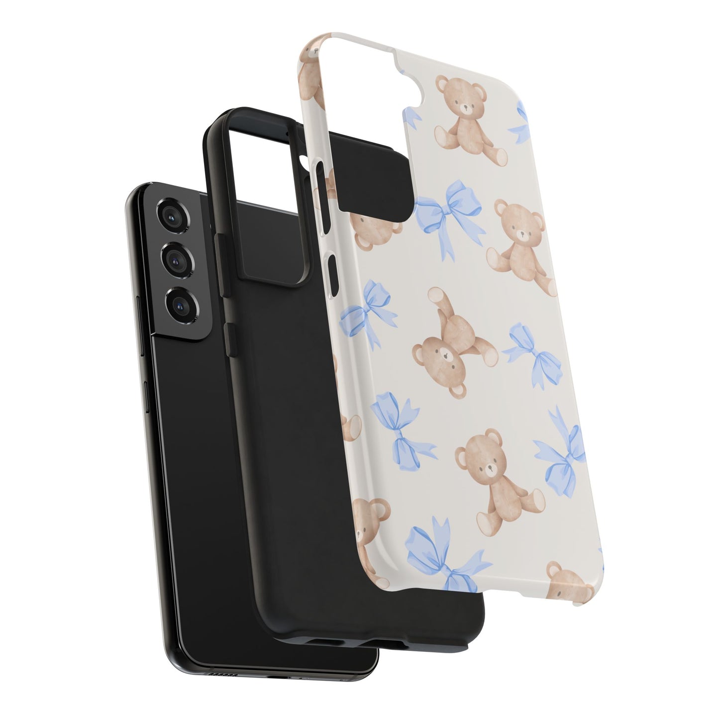 Teddy Bear Pattern Tough Phone Case — Cute Blue Bows